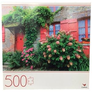 Cardinal Jigsaw Puzzle Village House 500 Pieces Red Bricks Door Flowers